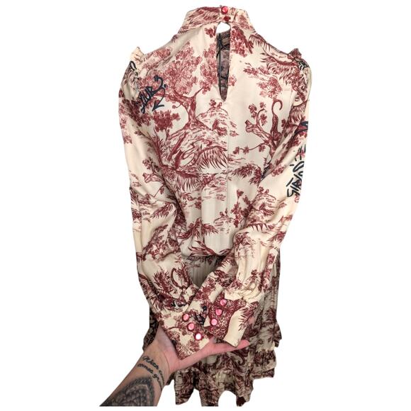 Zadig & Voltaire Rocket Toile De Jouy Satin Mock Neck Long Sleeve Dress Small - Picture 15 of 16